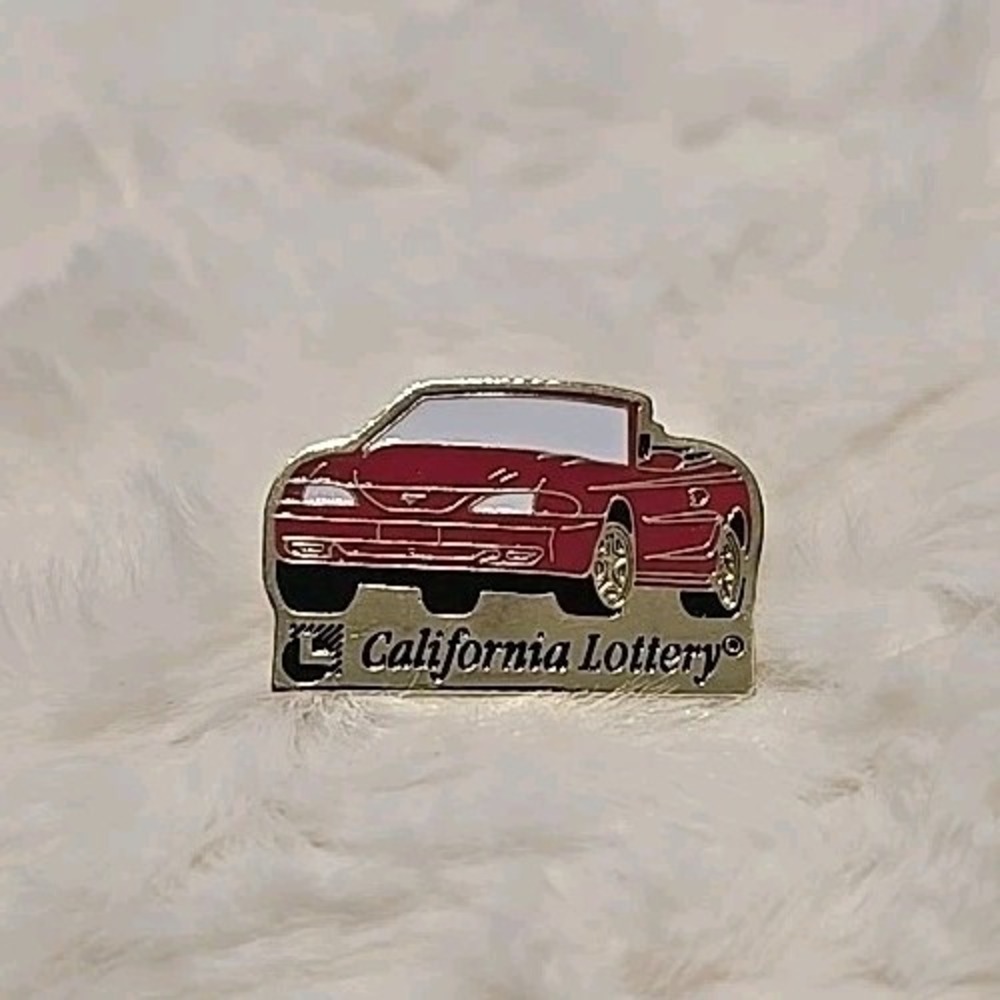 Vintage -‎ CALIFORNIA STATE LOTTERY - LAPEL PIN - 1997 - Red Mustang Convertible